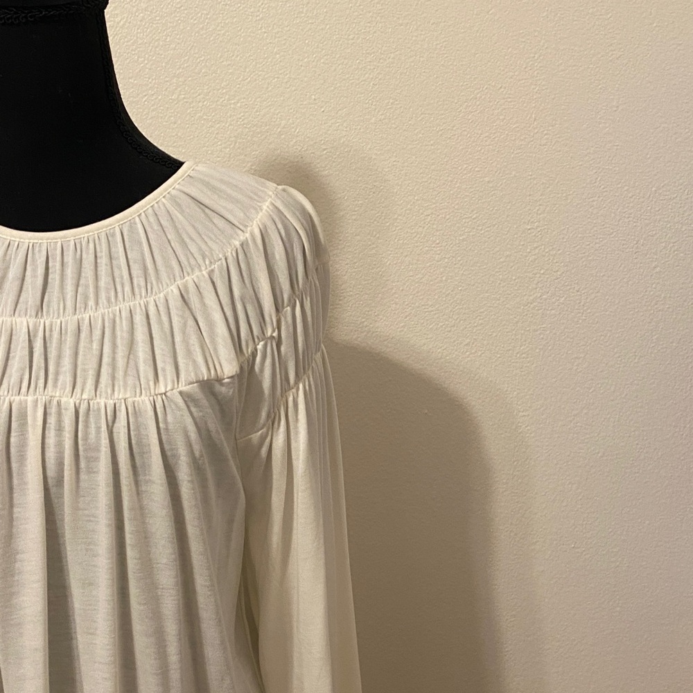 Ann Taylor Cream Blouse with Gathered Neckline